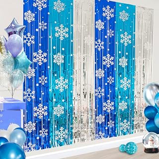 Christmas Foil Fringe Curtains for Frozen Birthday Party Decorations