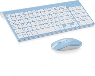 cimetech Wireless Keyboard and Mouse Combo, Compact Full Size Wireless Keyboard and Mouse Set 2.4G Ultra-Thin Sleek Design for Windows, Computer, Desktop, PC, Notebook - Baby Blue