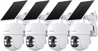 Cinnado 2K Outdoor Cameras for Home Security Solar Powered White B6 4 Pack | 2.4Ghz Wi-Fi Wireless Security Camera with 360&deg; View for Garden/Backyard, Cloud/SD Storage, Weatherproof, 2-Way Talk & Siren