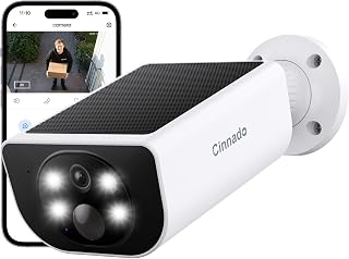 Cinnado Security Cameras Wireless Outdoor-2.4 GHz Wi-Fi Cameras for Home Security, Battery Powered with Built-in Solar Panel, 2K Color Night Vision, Human Detection, TF Card & Cloud Storage, S1 1 Pack