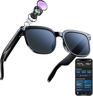 CJkao Smart Glasses with Camera, Bluetooth Music & Call, 800W HD Camera Glasses, 1080P Video Recording, Built-in ChatGPT Voice Assistant Control for Men Women (Black)