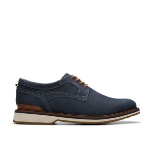 Clarks Mens Monahan Plain Blue Leather Casual  Shoes
