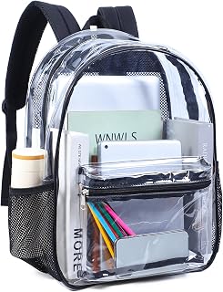 Clear Backpack for School, 17-Inch Transparent Bookbag for Boys & Girls | Large See-Through Backpack for Work, Sports, Travel &ndash; Black
