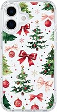 Clear Case for iPhone 16, Cute Snowy Christmas Tree and Bow Print