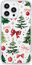 Clear Case for iPhone 16 Pro, Cute Snowy Christmas Tree and Bow Print