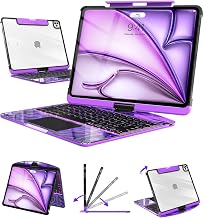 Clear Keyboard Case for iPad Air 11 inch (M4/M3/M2, 2026/2025/2024) & iPad Pro 11 inch(1st/2nd/3rd/4th) & 10.9 inch iPad Air 4/5th Gen, 7-Color Backlit Keyboard with Trackpad and 360&deg;Rotating, Purple