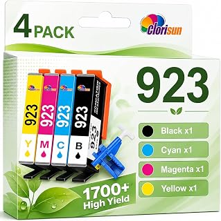 Clorisun 923XL 923 Ink Cartridges Combo Pack Replacement for HP 923 Ink | 4 Pack 923 Ink Cartridges Compatible with HP OfficeJet Pro8120e 8130e 8125e 8135e 8138e 8139e 8120e Printer Without Chip