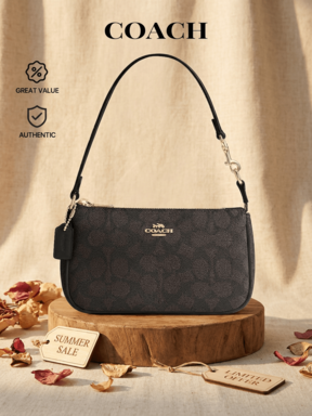 Coach Authentic Nolita  Women's Crossbody Shoulder Bag Walnut/Black CW426 IMXAQ | Signature Canvas Adjustable Strap Zip Closure Card Slots Compact Everyday Work Travel Daily Gift For Her | Designer Mother's Day Present - Perfect Crossbody Gift For Her $13