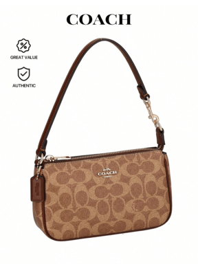 Coach Nolita  Small Shoulder Bag Tan Brown Signature Canvas Leather Designer Handbag Purse Wristlet Clutch Zip CW426 $109.48 70% OFF