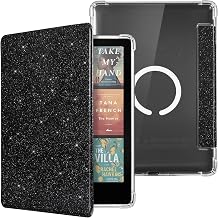 CoBak Magnetic Clear Case for 7" E-Reader - Compatible with iPhone MagSafe, for PopSockets Grips, for Belkin/Anker Wireless Charging Pads and Magnetic Stand,Black Glitter