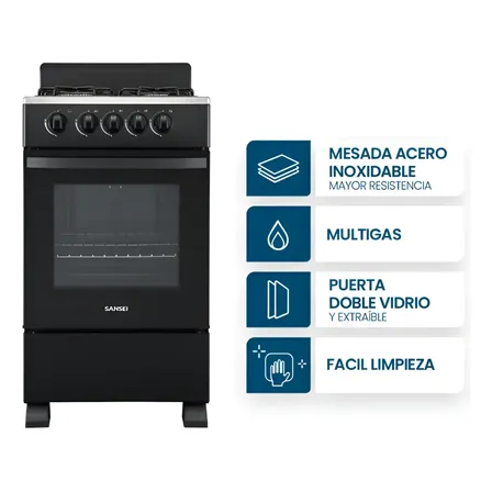 Cocina a gas Sansei Essential 50 Cm Negra Multigas