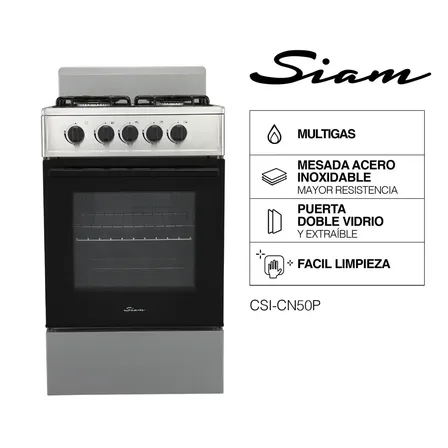 Cocina Multigas Siam Essential 50 Cm Plata,