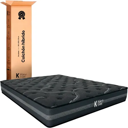 Colchon 2 Plazas 140cm &times; 200cm &times; 25cm Espuma Alta Densidad Firme Resorte Caja Color Negro Kl-eterna K&auml;nn Livet
