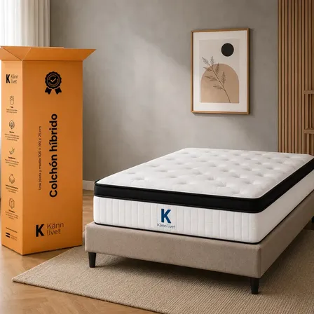 Colch&oacute;n En Caja Hybrid 1 1/2 Plazas 90x190x25 Resortes Pocket Espuma Pillow Color Blanco KL-Aureo K&auml;nn Livet