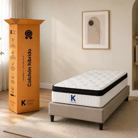 Colch&oacute;n En Caja Hybrid 1 Plaza 80x190x25 Resortes Pocket Espuma Pillow Color Blanco KL-Aureo K&auml;nn Livet