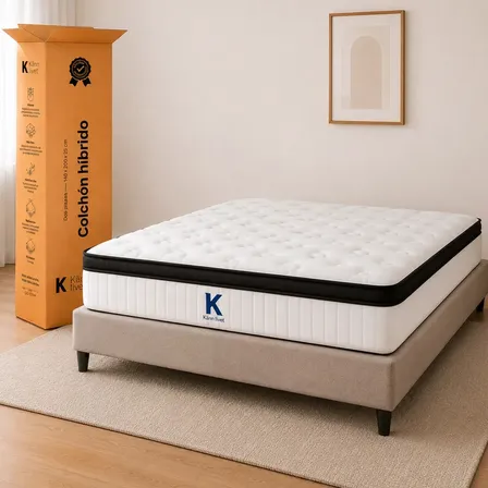 Colch&oacute;n En Caja Hybrid 2 Plazas 140x200x25 Resortes Pocket Espuma Pillow Color Blanco KL-Aureo K&auml;nn Livet