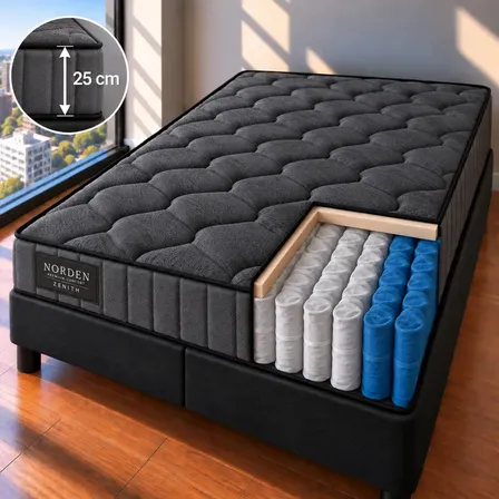 Colch&oacute;n Norden Zenith H&iacute;brido Resortes En Caja 1 1/2 Plaza 90x190x25cm Negro Espuma de Alta Densidad Premium 28D