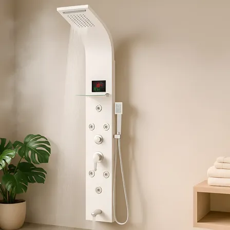 Columna Ducha Escocesa Creta Hidromasaje Panel De Ducha Acero Duchador Mano Columna Jets Cascada Color Blanco