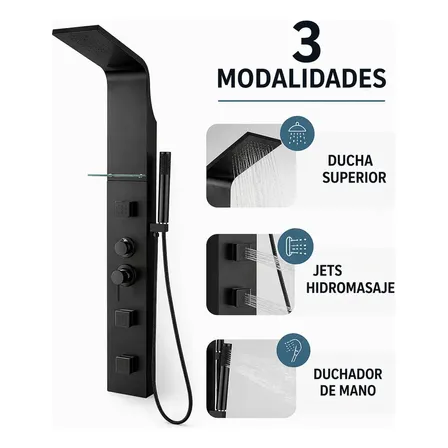 Columna Ducha Escocesa Novohome 3 Jets Con Hidromasaje Duchador De Mano Color Negro