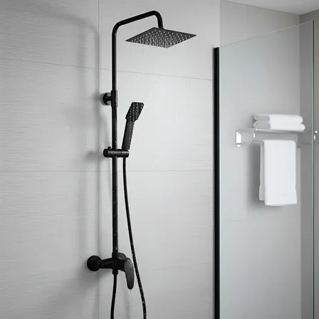 Columna Ducha Exterior Monocomando Por Fuera De La Pared Flor Cuadrada Duchador Color Negro Mate
