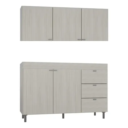 Combo Cocina Orlandi Eco Bahia 1.20 Bajo + Alacena Sin Bacha Color Abedul