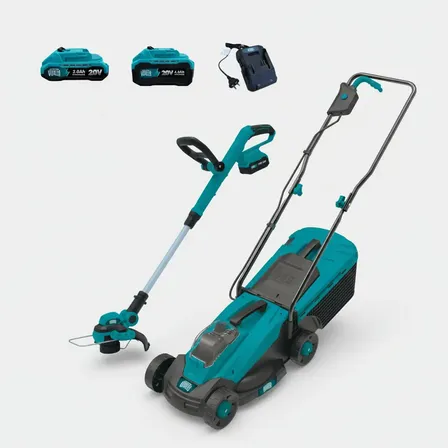Combo Cortadora De C&eacute;sped Y Bordeadora A Bateria V&ouml;hler 20v Azul Petr&oacute;leo