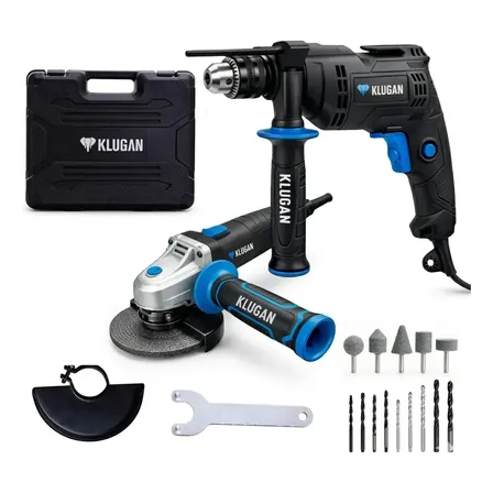 Combo Klugan Amoladora Angular 750w 115 Mm + Taladro Percutor 710w 13 Mm Negro 50 Hz/60 Hz