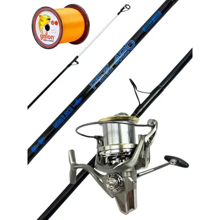 Combo Pesca Lance Amberjack Ca&ntilde;a 4,20 Reel + Bobina Nylon Color 14000