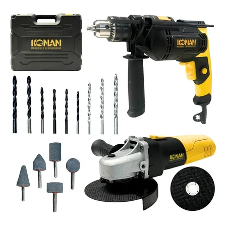 Combo Taladro 750W y Amoladora Angular 115mm 720W Konan Bricolaje