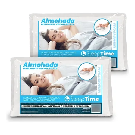 Combo X2 Almohada 60x40 Inteligente Viscoelastica Con Funda Blanca