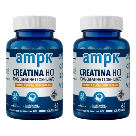 Combo X2 Ampk Creatina Hcl Original 60 C&aacute;psulas. Sin Sabor