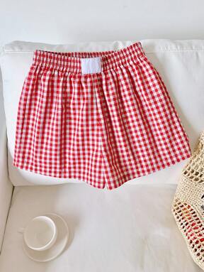 Comfortcana Women's Fashion Red Woven Plaid Shorts For Summer Valentine's Day  25% OFF