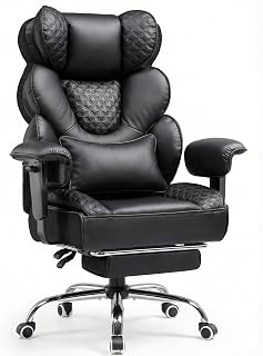 COMHOMA Big and Tall Office Chair with Upgrade Footrest, Heavy Duty Gaming Chair High Back Executive Chair with Spring Lumbar Support for Lower Back Pain Relief, 150&deg;Reclining Adjustable Armrests