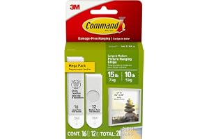 Command 15 lb & 10 lb Large and Medium 28 Pairs Picture Hanging Strips (56 Strips), Damage-Free Hangers for Picture Frames, No Tools Required, Great for Home Room Wall Decor, White Adhesive