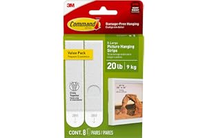 Command 20 lb XL 8 Pairs Heavyweight Picture Hanging Strips (16 Strips), Damage-Free Hangers for Picture Frames, No Tools Required, Ideal for Home Room Wall Decor, White Adhesive