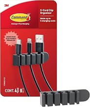 Command 5-Cord Clip Organizer, Black, 4 Clips, 8 Medium Strips | Cord Clip Organizer For Cable Mnagement, Keeps Electronic Cords Hidden, Good For Gaming Setups, Damage Free Cord Organizing