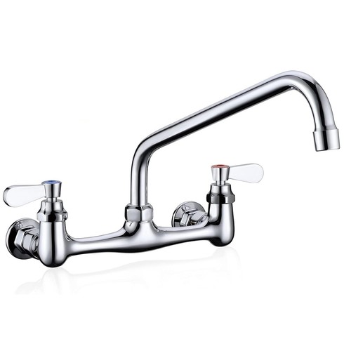 Commercial Sink Faucet Swivel Spout 8" Center Wall Mount Kitchen Faucet Chrome