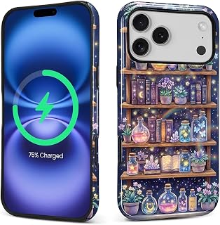 Compatible with iPhone 17 Pro Max Case for MagSafe,Glossy 2-in-1 All-Inclusive Dual-Layer Soft TPU + PC Back for Moon Star Magic Bookshelf