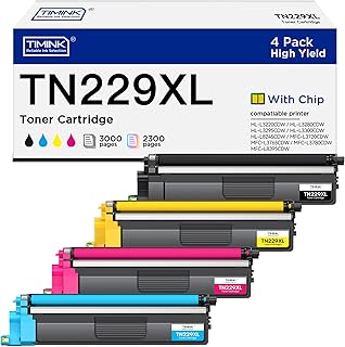 Compatible TN229XL Toner Cartridge Replacement for Brother TN229XL TN229 | Work With Brother MFC-L3780CDW MFC-L3720CDW HL-3280CDW HL-L3300CDW Printers High Yield 3,000 pages Black/2,300 pages Color