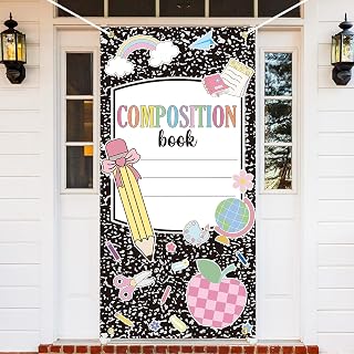 Composition Notebook Door Cover Classroom Decor First Day of School Doors Hanging Backdrop Decoration Large Welcome Back to School Door Banner for Classroom Wall Doors Porch Sign Indoor Outdoor Decor