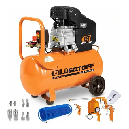 Compresor De Aire 50 Litros + Kit Y Accesorios Maneko Manguera 10mts Naranja 50hz Monof&aacute;sica