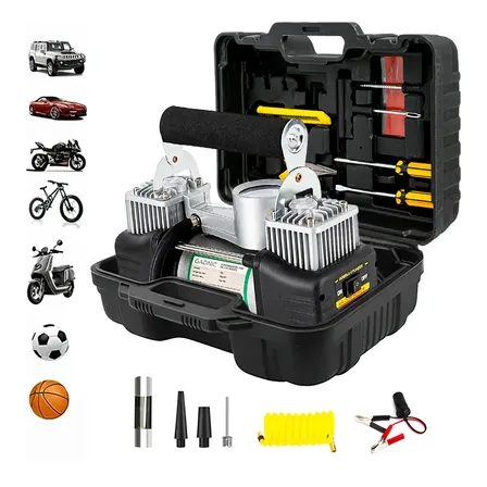 Compresor Gadnic 12v Port&aacute;til 60Ltmin 150psi Doble Pist&oacute;n Inflador Multiprop&oacute;sito Kit Completo