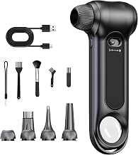 Compressed Air Duster-150000RPM Brushless Motor, Stepless Speed, Rechargeable Powerful Cordless Blower, Portable Air Duster with LED & Magnifier, Nozzle Kit for Keyboard Electronics Car Home (Black)