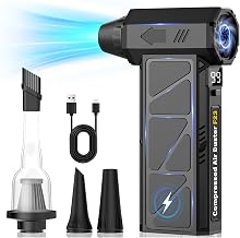 Compressed Air Duster, 150000RPM Electric Air Duster with 4-Speed Control | 2-in-1 Blower & Vacuum with LED Battery Display and Flashlight, Portable Cleaner for Computer/Keyboard/Car/Home, 4 Nozzles