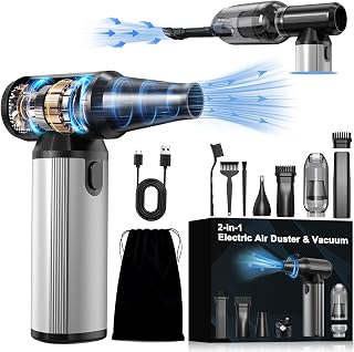 Compressed Air Duster & Vacuum, 320000RPM Rechargeable Electric Blower | Ergonomic Aluminum Alloy Grip, Brushless Motor, 3-Gear Adjustable Dust Blower for Keyboard, PC, Car, Home, outdoor Cleaning