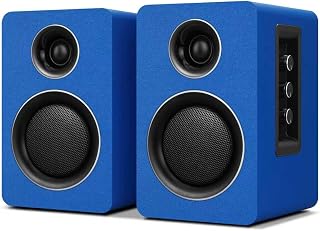Computer Speakers, Bluetooth 5.3, USB-C, AUX/RCA, 3-Inch Woofer, Blue | A 3-inch carbon fiber woofer and 1-inch silk dome tweeter in wood cabinets. For PCs, turntables, TVs, gaming and music.