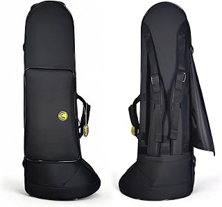 Contoured Bass Trombone Case with Built-In Backpack Straps Gig Bag | Omebaige Lightweight Bass Trombone Case: Built-In Backpack Straps, Impact-Resistant Foam Velvet Interior, 600D Nylon Design.