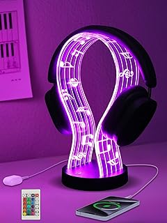 CoolGift Mart Light Up Headphone Stand with 16 Color Lights, Game Pattern Acrylic Headset Stand with 1 USB and 1 Type-C Charging Ports, Gifts for Girls Women Gamers and Music Lovers
