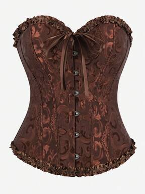 Corset Top Overbust Bustier Classic Jacquard Strapless Sweetheart Ruffle Trim Waist Trainer Vintage Palace Tummy Control Cincher Halloween Costume  Flash Sale
