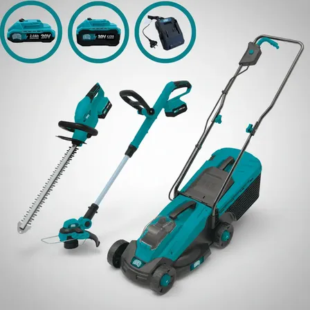 Corta C&eacute;sped + Bordeadora + Cortacerco A Bateria V&ouml;hler 20v Azul Petr&oacute;leo